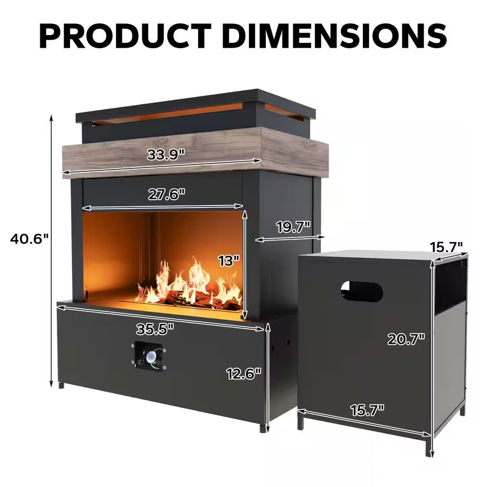 35.4 In. X 40.6 In. Outdoor Fireplace Steel Patio Propane Fire Pit for Gardens with PVC Waterproof Cover