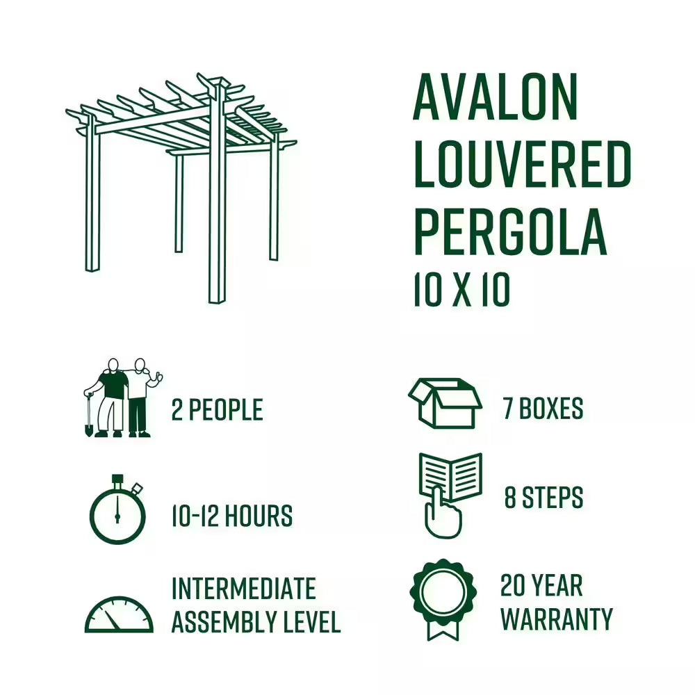 Avalon 10 Ft. X 10 Ft. White Vinyl Louvered Pergola