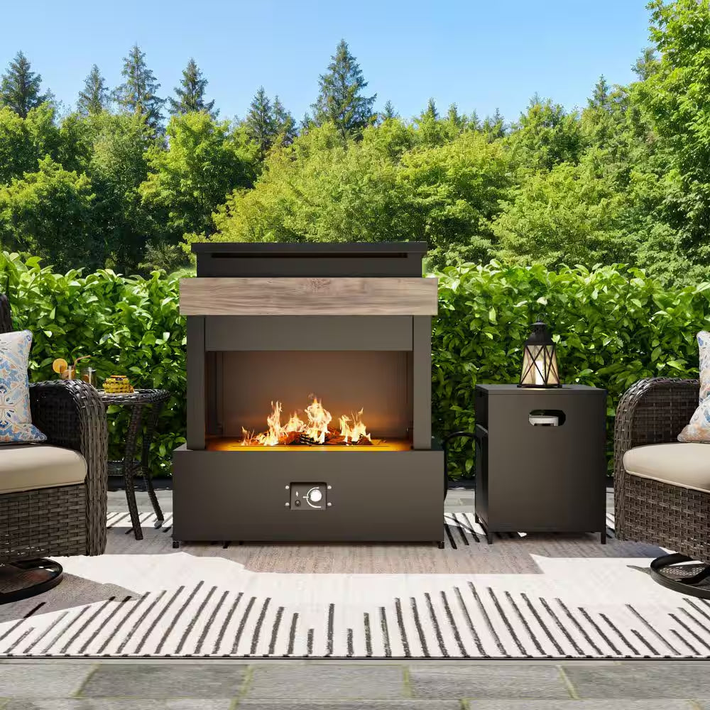 35.4 In. X 40.6 In. Outdoor Fireplace Steel Patio Propane Fire Pit for Gardens with PVC Waterproof Cover