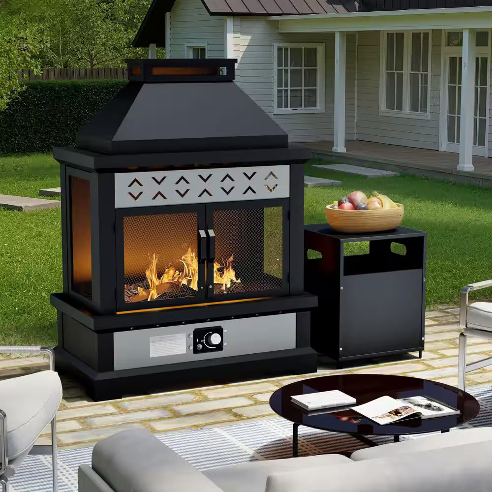 35.5 In. X 47 In. Outdoor Fireplace Steel Patio Propane Fire Pit for Gardens with PVC Waterproof Cover