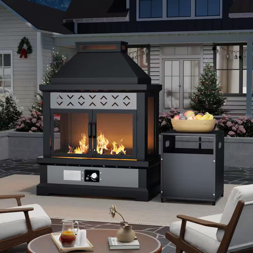 35.5 In. X 47 In. Outdoor Fireplace Steel Patio Propane Fire Pit for Gardens with PVC Waterproof Cover