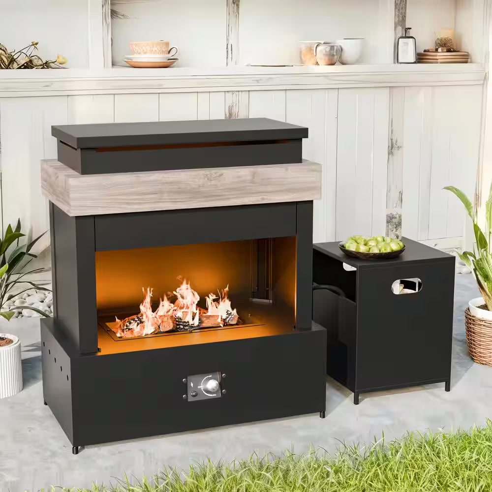 35.4 In. X 40.6 In. Outdoor Fireplace Steel Patio Propane Fire Pit for Gardens with PVC Waterproof Cover